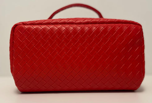 Travel Makeup Bag Water-resistant Large Capacity Red Cosmetic Bag With Elegant Woven Pattern Double-Sided Zipper And Smart Interior Organization F...