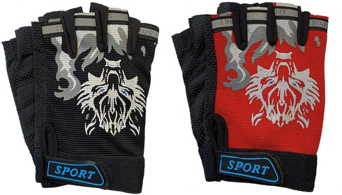 2Pairs Kids Cycling Gloves Half Finger Sport Gloves Non-Slip Gel Gloves Mountain Bike Gloves with Wolf Head Pattern for Children Boys Riding Bikin...