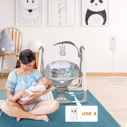Baby Swing Power Cord for Ingenuity InLighten, Simple Comfort and Swing'n Go Charger, 2-in-1 Charging Cable with USB A and DC Plug, Power Adapter...