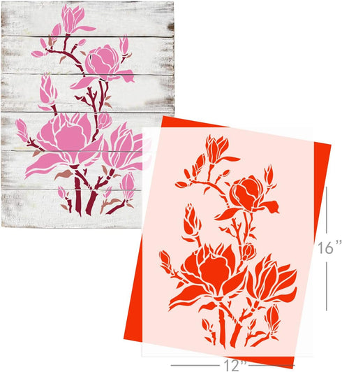 GSS Designs Large Magnolia Flowers Stencils 12 x 16Inch - Magnolia Flower Stencils for Painting on Wood Canvas Paper Fabric Floor Wall Tile...