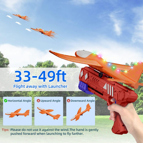 3-Pack LED Airplane Toy, Airplane Launcher Toy - 2 Flight Modes, Foam Glider Planes, Outdoor Toys for Kids Ages 6 7 8 9 10 11 12 Year Old Boys & G...