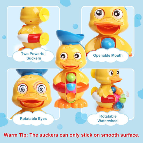 Bath Bathtub Toys for Toddlers 1 2 3 Years Old | Duck Bathtub Toys with Rotatable Waterwheel/Eyes | Bathroom Strong Suckers Water Scoop Fun Bath T...