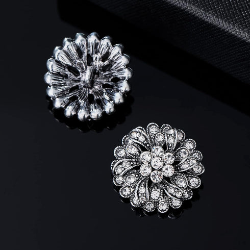 4 Pcs Sliver Rhinestone Buttons Crystal Embellishments for Clothing Jewelry Making DIY Decoration Bottons for Sewing Crafts Wedding Bridal(Button-...