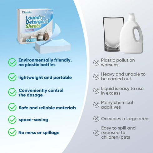 Laundry Detergent Sheets 300 Sheets,Diesetsr Laundry Sheets Detergent ECO-friendly,Travel Laundry Detergent Sheets,Laundry Sheets Plastic-Free,Tra...