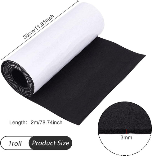 BENECREAT Black Self-Adhesive Felt Fabric 11.8" x 78.7" Shelf Liner for DIY Costume Making and Jewelry Drawer Box Fabric Peel Stick, 3mm Thick...