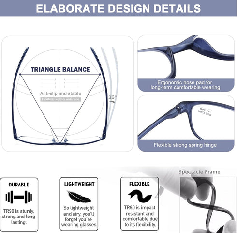 AQWANO 4 Pack Computer Reading Glasses Men Women Blue Light Blocking, Lightweight TR90 Flexible Frame Readers Glasses Anti Glare, 3.5...