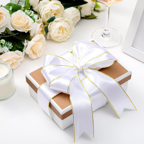 Lyrow 100 Yards White Satin Ribbon with Gold Edges 1.5 Inch Gold Border Fabric Ribbons Funeral Ribbon for Gift Wrapping DIY Crafts Wedding Baby Sh...
