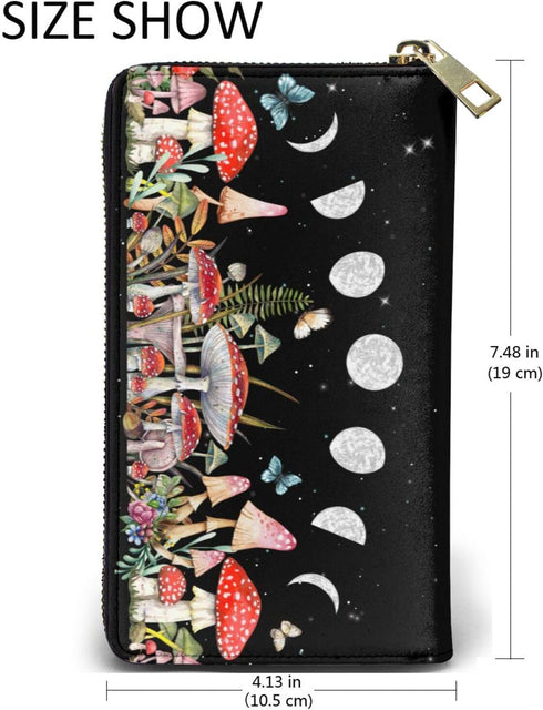 YISHOW Mushroom Wallet Slim Thin Leather Purse Wallet With Zip Around Clutch Casual Handbag For Phone Key Credit Cards...