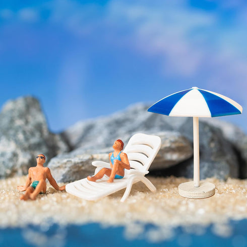 Set of 5 Mini Beach Umbrella Dollhouse Decor: 6x4cm Ornament Plastic Miniature Sunshade with Base DIY Accessories for Yard, Garden, Swimming Pool,...