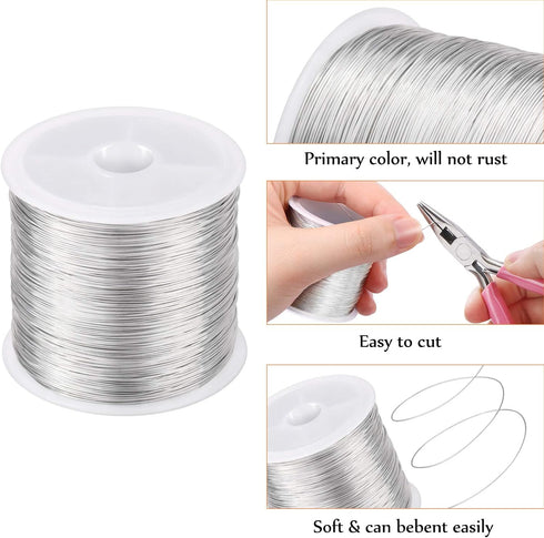 MIKIMIQI 328Ft Jewelry Wire - 26 Gauge Tarnish Resistant Copper Beading Wire for Jewelry Making, 0.4mm X 100m (Silver Color)...