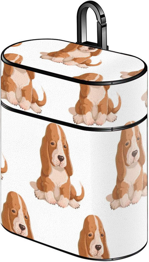 Luxury PU Leather Stand Protective Shockproof Cover Case Compatible with AirPods 1 & New Airpods 2 - Puppy Basset Hound Dog...