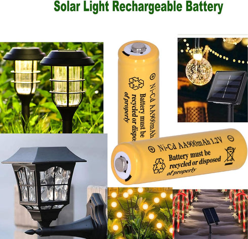 8 Packs 1.2V AA 900mAh Ni-CD Rechargeable Solar Light Batteries for Outdoor Solar Lights, String Lights, Garden Lights, Solar Wall Lights...