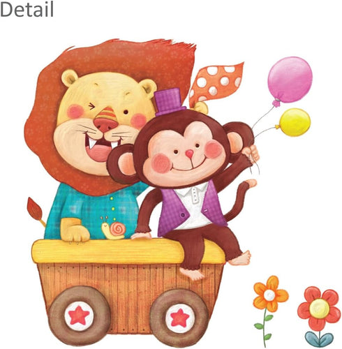 DECOWALL DA4-1406 Animal Train and Hot Air Balloons Kids Wall Stickers Wall Decals Peel and Stick Removable Wall Stickers for Kids Nursery Bedroom...