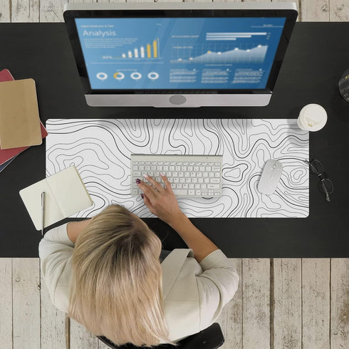 Ovenbird Large Gaming Mouse Pad with Stitched Edges, Minimalist Topographic Map Desk Mat, Extended XL Mousepad with Anti-Slip Base, Cool Desk Pad ...