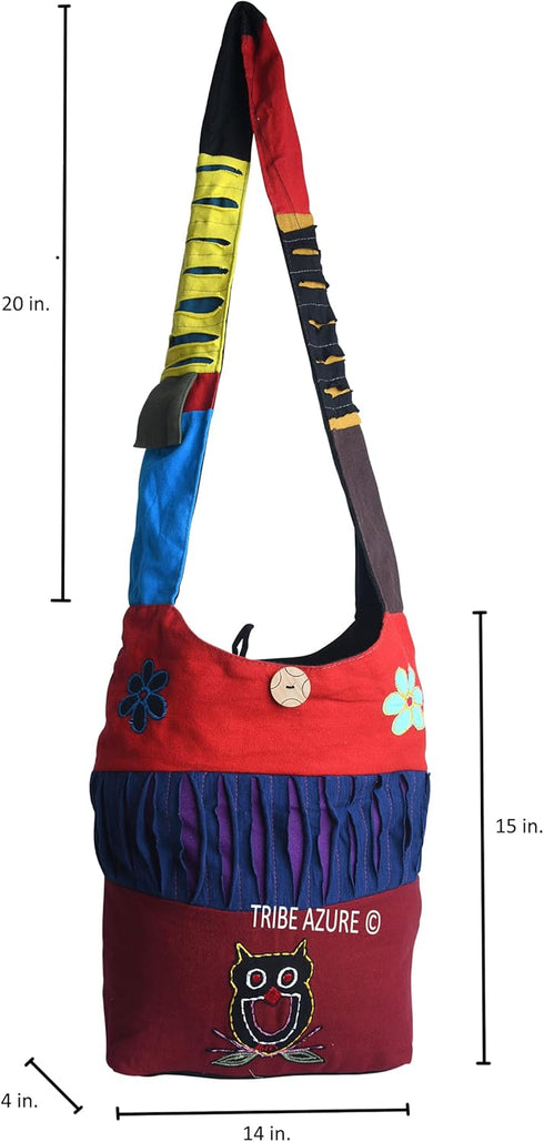 Blue Red Hobo Cotton Sling Cross Body Messenger Shoulder Bag Hippie Boho Bohemian Light Roomy Spacious...