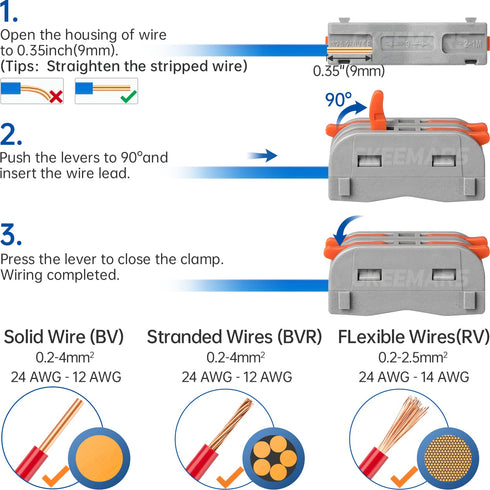 GKEEMARS 50 Pcs Mini Lever Wire, 1 Conductor Compact Wire Connectors Splicing Connectors for Circuit Inline 24-12 AWG (1 in 1 Out)...