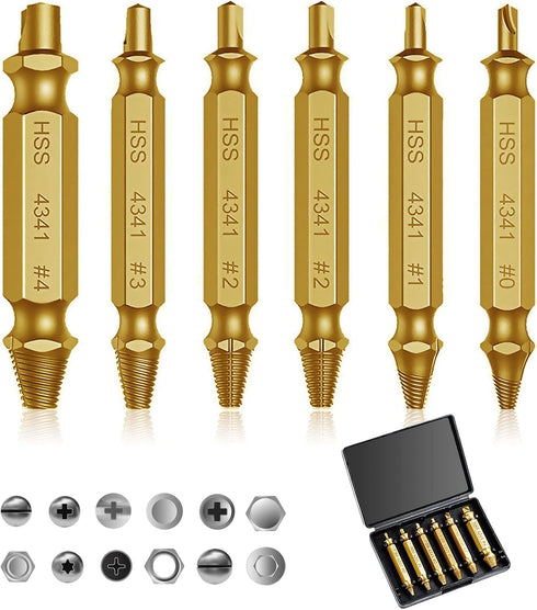 Damaged Screw Extractor Set, Stripped Screw Remover Head Screws Nuts & Bolts, Drill Bit Tools for Easy Removal of Rusty & Broken Hardware, Gifts f...