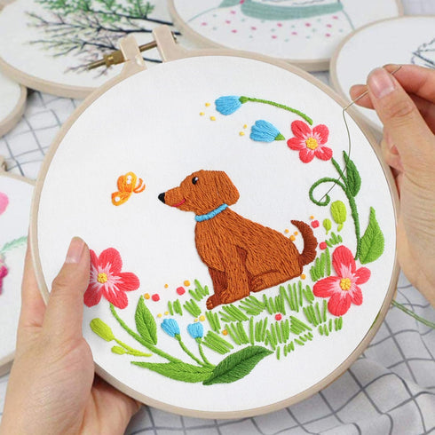 Louise Maelys dog Embroidery Kits for Beginners with floral pattern,Cross Stitch Kit for Adults DIY Needlepoint Kits with embroidery instructions...