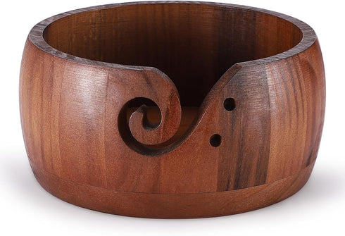 Udefineit Wooden Yarn Bowl Holder for Crocheting, 6.3x3.3" Craft Knitting Bowl with Holes, Handmade Wood Yarn Storage Bowl, Yarn Holder Dispenser ...