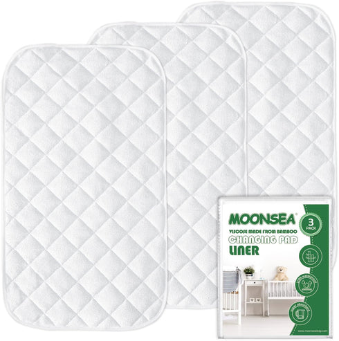 Diaper Changing Pad Liner Non-Slip, Waterproof Terry Mat, Quilted Absorbent Bassinet Liners Washable, 3 Pack 13"x 26" Reusable Portable Changing T...