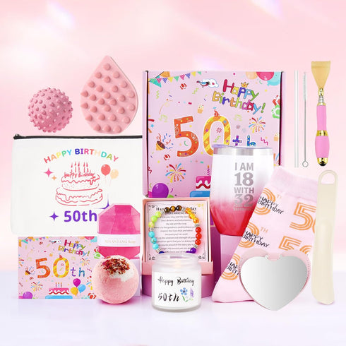 50th Birthday Gifts for Women,Her,Unique Gifts for Friends Female, Mom, Bestie, Sister, Wife, Relaxing Spa Gift Basket Set,Candles,Tumbler,Makeup ...