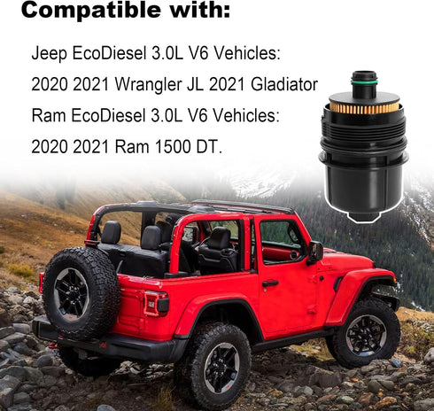Ecodiesel Engine Oil Filter Compatible with Dodge Ram 1500 DT Jeep Wrangler JL Gladiator 3.0L V6 2020-2021, Replace# 68507598AA 68498720AA...