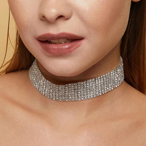 Fesciory Silver Rhinestone Tennis Necklaces for Women, Dainty Adjustable Layered Twist Rope Cubic Zircon Diamond Butterfly Choker Necklace, Iced O...