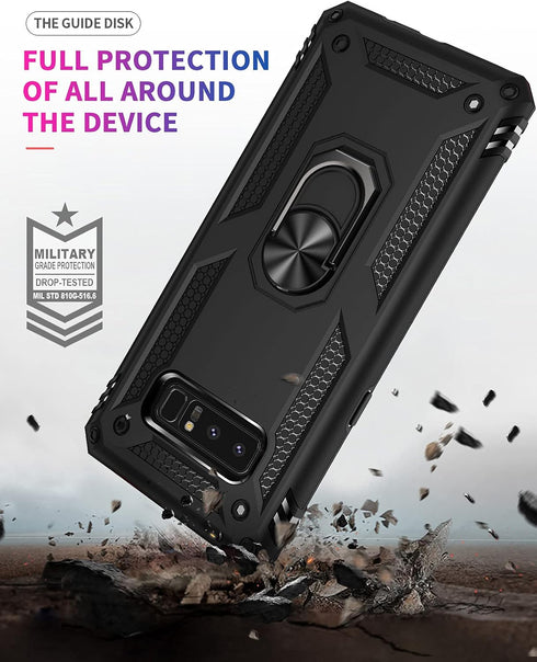 Androgate for Samsung Galaxy Note 8 Case with 3D PET Screen Protectors, Military-Grade Metal Ring Holder Kickstand 15ft Drop Tested Shockproof Cov...