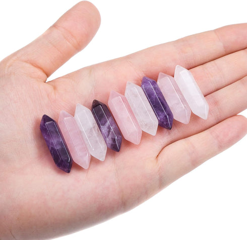 CrystalTears Healing Crystal Stones Set Hexagonal Natural Amethyst Rose Quartz Clear Quartz Reiki Healing Quartz Crystals Points Bulk Gemstone for...