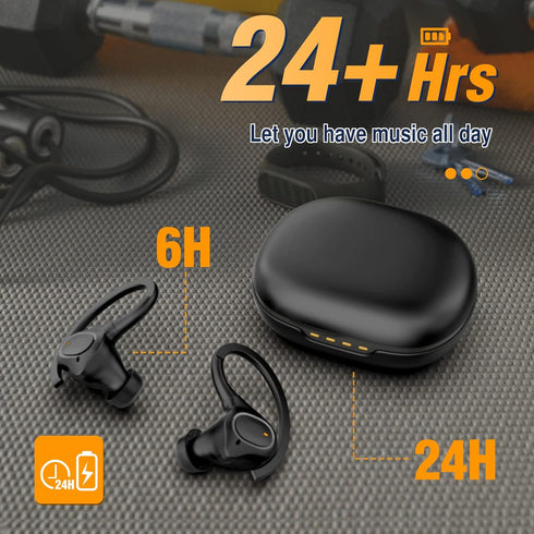 Wireless Earbuds with Earhooks for Small Ears, Deep Bass Stereo Wireless Earphones with Mic, IPX7 Waterproof, Noise Isolation, 3EQ Sound Settings,...