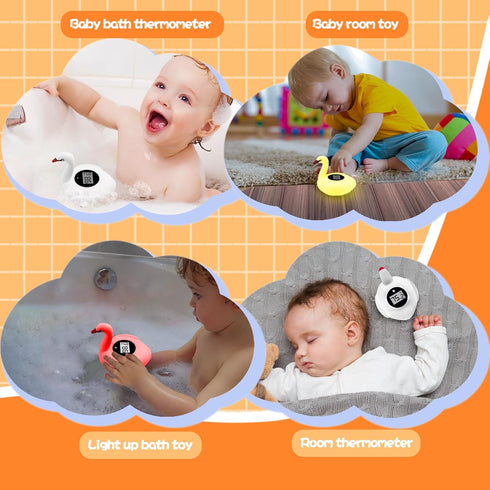 Baby Bath Thermometer with Colorful Lights, Rechargeable Bath Thermometer Baby Safety, Swan Baby Bath Temperature Toy, BPA-Free Baby Bathtub Water...