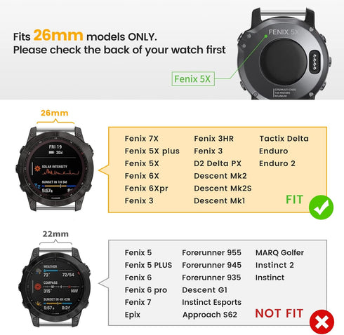 ANCOOL Compatible with Fenix 7X Bands,26mm Silicone Watchbands Replacement for Fenix 5X/Fenix 5X Plus/Fenix 6X/Fenix 6X Pro/Tactix Delta/Descent M...