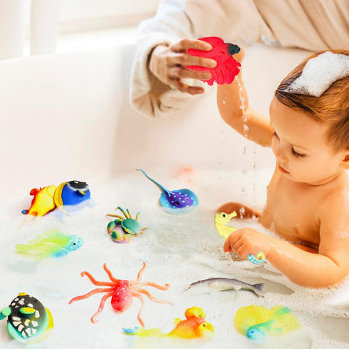 10Pcs Fish Toys Animal Figure Bath Toys, Color Changing Toys Sea Animal Toys, Sea Creatures Toys for Kids 3 Years and up, Water Table Toys for The...