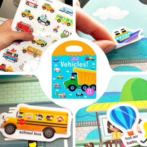 2 Sets Portable Jelly Quiet Busy Sticker Book, Vehicle & Animal Reusable Sticker Books for Kids, Toddler Sticker Activity Book Preschool Learning ...