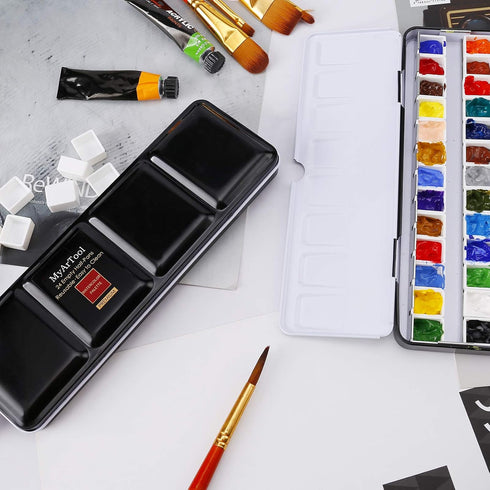 MYARTOOL Empty Watercolor Palette, Metal Empty Watercolor Tin Palette Paint Case with 24 PCS Empty Half Pans for DIY Travel Watercolor Palette, Ac...