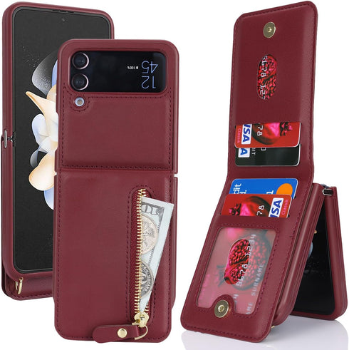 Cavor for Samsung Galaxy Z Flip 4 Case Wallet with for Women,Galaxy Z Flip 4 Case with Strap,Crossbody Strap Lanyard Card Holder Stand,Flip 4 Phon...