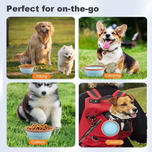 Collapsible Dog Bowls for Travel Portable Pet Food Water Bowl Foldable Silicone Food Dish with Carabiner Clip, BPA Free, Perfect for Feeding Small...