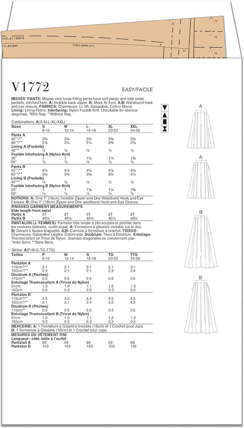 Vogue Misses' Pants Sewing Pattern Packet, Design Code M8234, Sizes S-M-L-XL-XXL, Multicolor...