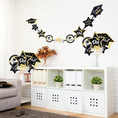 Black and Gold Graduation Decorations Set of 24 Class of 2025 Table Decor Congrats Grad Party Centerpiece Sticks Table Toppers Graduation Party Su...