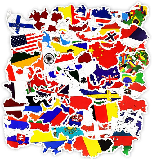 Vinyl National Flag Map Stickers Pack 50 Pcs Country Flag Decals for Laptop Car Suitcase Water Bottle Helmet Truck...