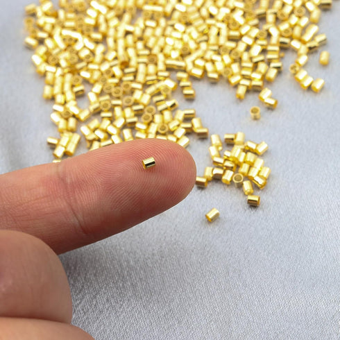 500 Pcs Crimp Beads for Jewelry Making - 18K Gold Plated Brass 2x2 mm Crimping Beads, Column Stoppers to Secure The Ends of Jewelry Strings, Crimp...