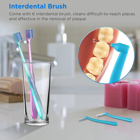 V+A Shaped Orthodontic Toothbrush for Braces, with 6 Interdental Brushes, Soft Bristles, 6 Count...