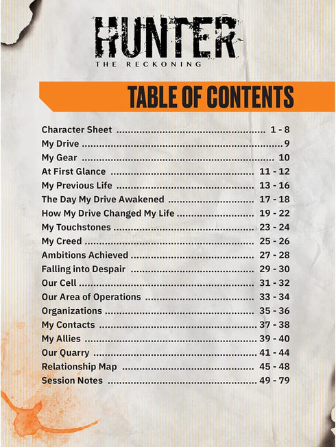 Renegade Game Studios Hunter: The Reckoning 5th Edition Roleplaying Game Expanded Character Sheet Journal...