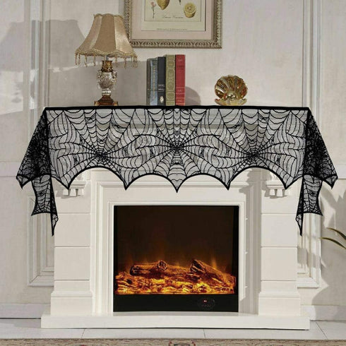 5pack Halloween Decorations Tablecloth Runner Black Lace Round Spider Cobweb Table Cover Fireplace Mantel Scarf Spiderweb Fireplace Scarf Spider L...