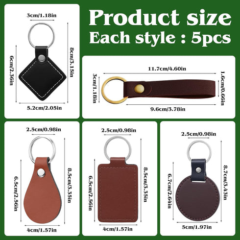 25 Pcs Leather Key Fob Kit, 5 Types PU Leather Key Fobs with Rivets and Keychain Ring, Diy Keychains Holder for Keychain Making Craft Working...