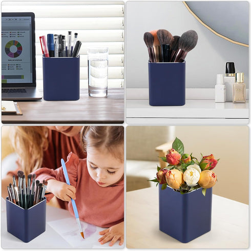 Metal Pen Holder for Desk Square Aluminum Desktop Organizer and Makeup Brush Holder Storage Box for Office, School, Home, and Kids, Non-slip silic...