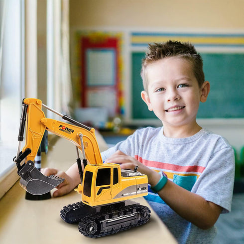 Remote Control Excavator Toy, RC Construction - Metal Shovel Digger Vehicles with Lights Sounds and 360° Rotation Digging Sand, Christmas Birthday...