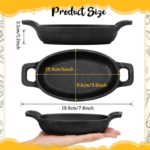 Uiifan 1 Piece Mini Cast Iron Skillet 6 x 3.8'' Small Oval Skillets Cast Iron Cookware Set 8 oz Single Serve Dish Pans Mini Casserole Dish for Bak...