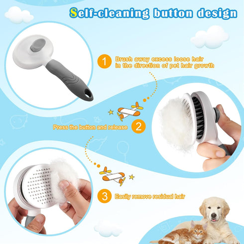 pet brush, pet brush for cats and dogs, removes loose undercoat and smoothes hair, stainless steel needles, self-cleaning button upgraded version,...