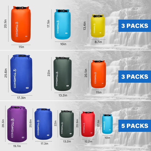 TOMSHOO Dry Bag 3-Pack/5-Pack, Lightweight Waterproof Bags Roll Top Sack Set Keeps Gear Dry for Hiking, Beach, Fishing, Kayaking, Boating, Swimmin...